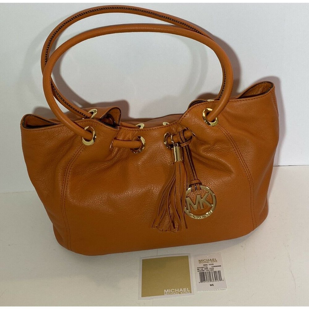 Michael Kors East West Leather Ring Tote Purse Tangerine Orange Medium NEW
